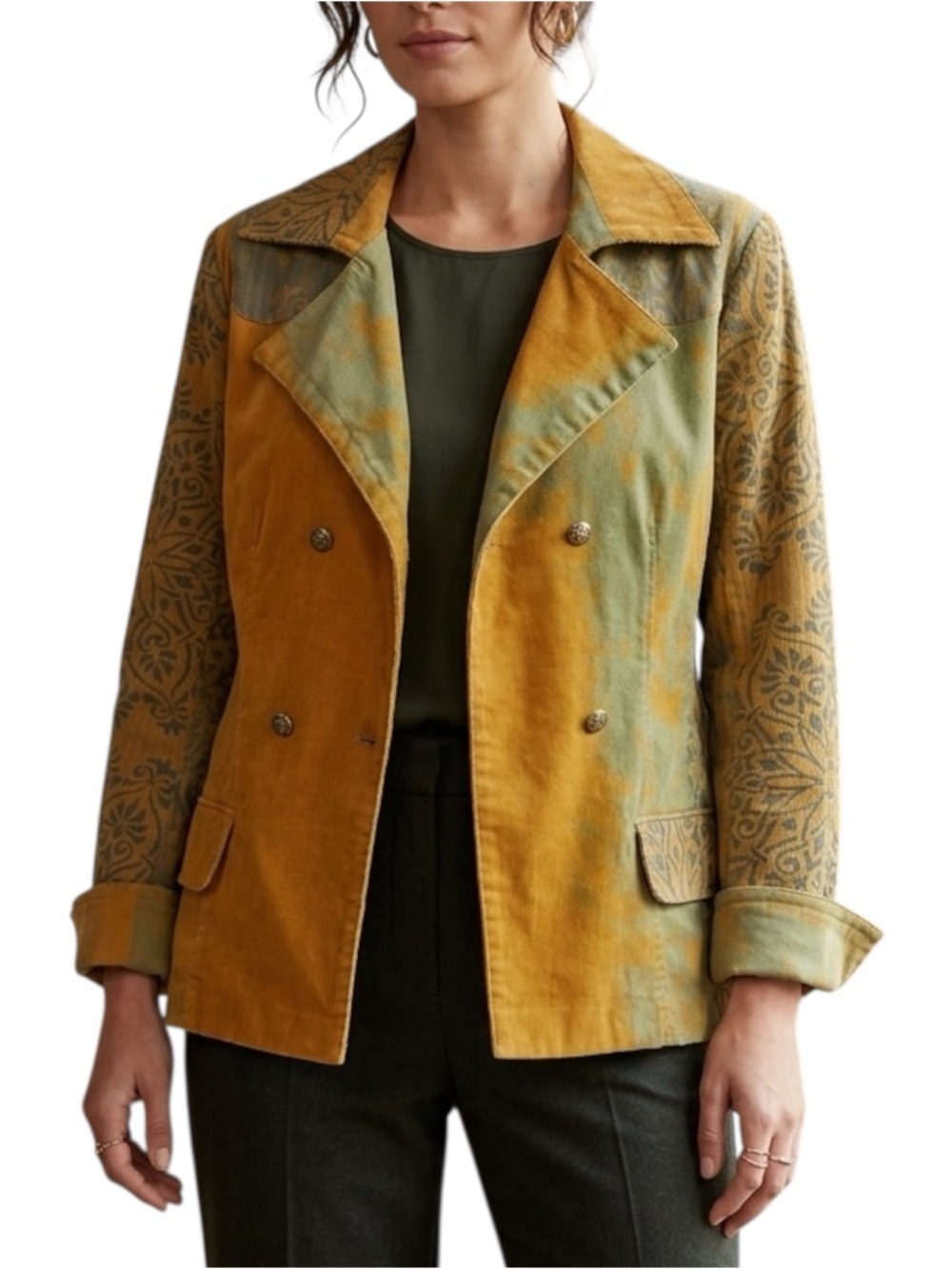 Alain Weiz Sport Vintage Size 22 Artsy Ornate Printed Corduroy Blazer Jacket